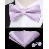imageHISDERN Bow Ties for Men PreTied Bow Tie Floral Paisley Handkerchief Classic Formal Bowtie and Pocket Square Cufflinks Set07purple
