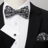 imageHISDERN Bow Ties for Men PreTied Bow Tie Floral Paisley Handkerchief Classic Formal Bowtie and Pocket Square Cufflinks Set08black Floral