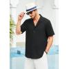 imageHISDERN Mens Casual Button Down Shirt Short Sleeve Cuban Collar Beach Shirts for Men Summer Button Up Guayabera ShirtsAblack