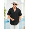 imageHISDERN Mens Casual Button Down Shirt Short Sleeve Cuban Collar Beach Shirts for Men Summer Button Up Guayabera ShirtsAblack