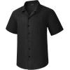 imageHISDERN Mens Casual Button Down Shirt Short Sleeve Cuban Collar Beach Shirts for Men Summer Button Up Guayabera ShirtsAblack