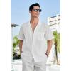 imageHISDERN Mens Casual Button Down Shirt Short Sleeve Cuban Collar Beach Shirts for Men Summer Button Up Guayabera ShirtsBwhite