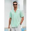 imageHISDERN Mens Casual Button Down Shirt Short Sleeve Cuban Collar Beach Shirts for Men Summer Button Up Guayabera ShirtsDgreen