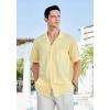 imageHISDERN Mens Casual Button Down Shirt Short Sleeve Cuban Collar Beach Shirts for Men Summer Button Up Guayabera ShirtsEyellow