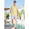 imageHISDERN Mens Casual Button Down Shirt Short Sleeve Cuban Collar Beach Shirts for Men Summer Button Up Guayabera ShirtsEyellow