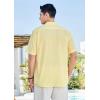 imageHISDERN Mens Casual Button Down Shirt Short Sleeve Cuban Collar Beach Shirts for Men Summer Button Up Guayabera ShirtsEyellow