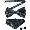 imageHISDERN Bow Ties for Men PreTied Bow Tie Floral Paisley Handkerchief Classic Formal Bowtie and Pocket Square Cufflinks Set08 Floral Black
