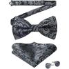 imageHISDERN Bow Ties for Men PreTied Bow Tie Floral Paisley Handkerchief Classic Formal Bowtie and Pocket Square Cufflinks Set08grey