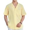 imageHISDERN Mens Casual Button Down Shirt Short Sleeve Cuban Collar Beach Shirts for Men Summer Button Up Guayabera ShirtsEyellow