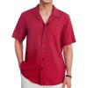 imageHISDERN Mens Casual Button Down Shirt Short Sleeve Cuban Collar Beach Shirts for Men Summer Button Up Guayabera ShirtsGred