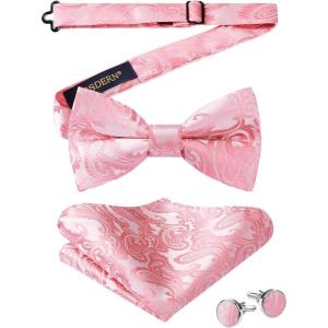 imageHISDERN Bow Ties for Men PreTied Bow Tie Floral Paisley Handkerchief Classic Formal Bowtie and Pocket Square Cufflinks Set04hot Pink Paisley