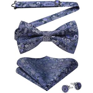 imageHISDERN Bow Ties for Men PreTied Bow Tie Floral Paisley Handkerchief Classic Formal Bowtie and Pocket Square Cufflinks Set07dark Purple