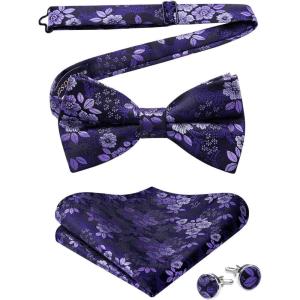 imageHISDERN Bow Ties for Men PreTied Bow Tie Floral Paisley Handkerchief Classic Formal Bowtie and Pocket Square Cufflinks Set07purple Floral