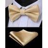 imageHISDERN Mens Bow Ties Solid Color Pre Tied Bowtie and Pocket Square Set Classic Formal Tuxedo Bowties for Wedding Party03champagne