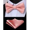 imageHISDERN Mens Bow Ties Solid Color Pre Tied Bowtie and Pocket Square Set Classic Formal Tuxedo Bowties for Wedding Party03pink