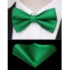 imageHISDERN Mens Bow Ties Solid Color Pre Tied Bowtie and Pocket Square Set Classic Formal Tuxedo Bowties for Wedding Party07green 1