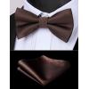 imageHISDERN Mens Bow Ties Solid Color Pre Tied Bowtie and Pocket Square Set Classic Formal Tuxedo Bowties for Wedding PartyAbrown