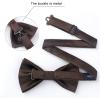 imageHISDERN Mens Bow Ties Solid Color Pre Tied Bowtie and Pocket Square Set Classic Formal Tuxedo Bowties for Wedding PartyAbrown