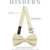 imageHISDERN Mens Bow Ties Solid Color Pre Tied Bowtie and Pocket Square Set Classic Formal Tuxedo Bowties for Wedding PartyBchampagne