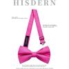 imageHISDERN Mens Bow Ties Solid Color Pre Tied Bowtie and Pocket Square Set Classic Formal Tuxedo Bowties for Wedding PartyBhot Pink 2