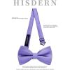 imageHISDERN Mens Bow Ties Solid Color Pre Tied Bowtie and Pocket Square Set Classic Formal Tuxedo Bowties for Wedding PartyBpurple 2