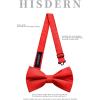 imageHISDERN Mens Bow Ties Solid Color Pre Tied Bowtie and Pocket Square Set Classic Formal Tuxedo Bowties for Wedding PartyBwine Red