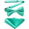 imageHISDERN Mens Bow Ties Solid Color Pre Tied Bowtie and Pocket Square Set Classic Formal Tuxedo Bowties for Wedding Party92aqua