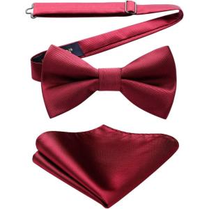 imageHISDERN Mens Bow Ties Solid Color Pre Tied Bowtie and Pocket Square Set Classic Formal Tuxedo Bowties for Wedding Party02burgundy