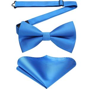 imageHISDERN Mens Bow Ties Solid Color Pre Tied Bowtie and Pocket Square Set Classic Formal Tuxedo Bowties for Wedding Party03blue 1