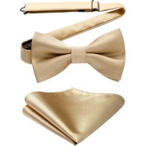 imageHISDERN Mens Bow Ties Solid Color Pre Tied Bowtie and Pocket Square Set Classic Formal Tuxedo Bowties for Wedding Party03champagne
