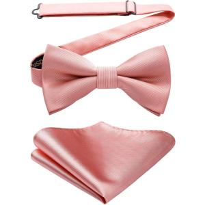imageHISDERN Mens Bow Ties Solid Color Pre Tied Bowtie and Pocket Square Set Classic Formal Tuxedo Bowties for Wedding Party03pink