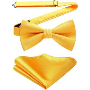 imageHISDERN Mens Bow Ties Solid Color Pre Tied Bowtie and Pocket Square Set Classic Formal Tuxedo Bowties for Wedding Party03yellow