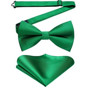 imageHISDERN Mens Bow Ties Solid Color Pre Tied Bowtie and Pocket Square Set Classic Formal Tuxedo Bowties for Wedding Party07green 1