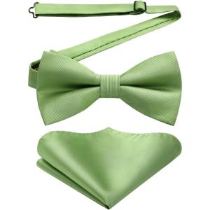 imageHISDERN Mens Bow Ties Solid Color Pre Tied Bowtie and Pocket Square Set Classic Formal Tuxedo Bowties for Wedding Party07sage Green