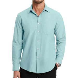 imageHISDERN Mens Dress Shirts Long Sleeve Button Down Shirts for Men Oxford Business Casual Formal Collared Shirt with PocketAqua