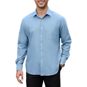 imageHISDERN Mens Dress Shirts Long Sleeve Button Down Shirts for Men Oxford Business Casual Formal Collared Shirt with PocketDusty Blue
