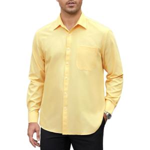 imageHISDERN Mens Dress Shirts Long Sleeve Button Down Shirts for Men Oxford Business Casual Formal Collared Shirt with PocketLight Yellow