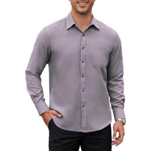 imageHISDERN Mens Dress Shirts Long Sleeve Button Down Shirts for Men Oxford Business Casual Formal Collared Shirt with PocketPurple