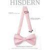 imageHISDERN Bow Ties for Men Solid Mens Bow Tie Pretied Adjustable Bowtie and Pocket Square Cufflinks Set for Wedding Party PromA1light Pink