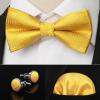 imageHISDERN Bow Ties for Men Solid Mens Bow Tie Pretied Adjustable Bowtie and Pocket Square Cufflinks Set for Wedding Party PromC1gold