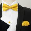 imageHISDERN Bow Ties for Men Solid Mens Bow Tie Pretied Adjustable Bowtie and Pocket Square Cufflinks Set for Wedding Party PromC1gold