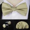 imageHISDERN Bow Ties for Men Solid Mens Bow Tie Pretied Adjustable Bowtie and Pocket Square Cufflinks Set for Wedding Party PromD1olive Green