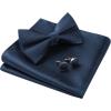 imageHISDERN Bow Ties for Men Solid Mens Bow Tie Pretied Adjustable Bowtie and Pocket Square Cufflinks Set for Wedding Party PromF1navy Blue