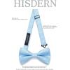 imageHISDERN Bow Ties for Men Solid Mens Bow Tie Pretied Adjustable Bowtie and Pocket Square Cufflinks Set for Wedding Party PromF2light Blue