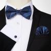 imageHISDERN Bow Ties for Men Solid Mens Bow Tie Pretied Adjustable Bowtie and Pocket Square Cufflinks Set for Wedding Party PromF2navy Blue