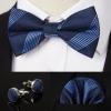 imageHISDERN Bow Ties for Men Solid Mens Bow Tie Pretied Adjustable Bowtie and Pocket Square Cufflinks Set for Wedding Party PromF2navy Blue