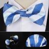 imageHISDERN Bow Ties for Men Solid Mens Bow Tie Pretied Adjustable Bowtie and Pocket Square Cufflinks Set for Wedding Party PromF3white Blue Plaid