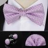 imageHISDERN Bow Ties for Men Solid Mens Bow Tie Pretied Adjustable Bowtie and Pocket Square Cufflinks Set for Wedding Party PromG1lavender