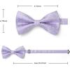 imageHISDERN Bow Ties for Men Solid Mens Bow Tie Pretied Adjustable Bowtie and Pocket Square Cufflinks Set for Wedding Party PromG2 Purple 2