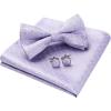 imageHISDERN Bow Ties for Men Solid Mens Bow Tie Pretied Adjustable Bowtie and Pocket Square Cufflinks Set for Wedding Party PromG2 Purple 2